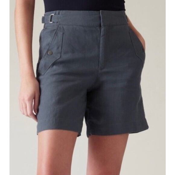 Athleta Voyager Linen Shorts Blue Lightweight Size 8 Travel Lounge Comfy Fall - Picture 1 of 6